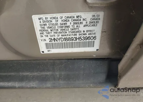 2003 Acura Mdx from USA, damaged, VIN 2HNYD18893H539606